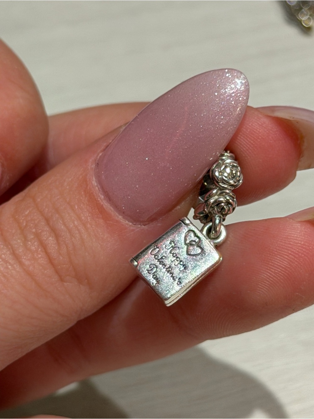 Pandora Silver valentines Book Charm with Rose Accents
